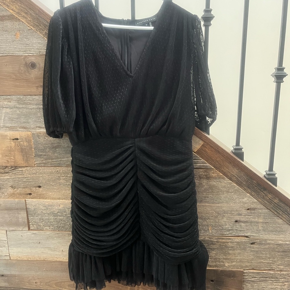 Endless Rose Black Asymmetrical Ruched Mini Dress